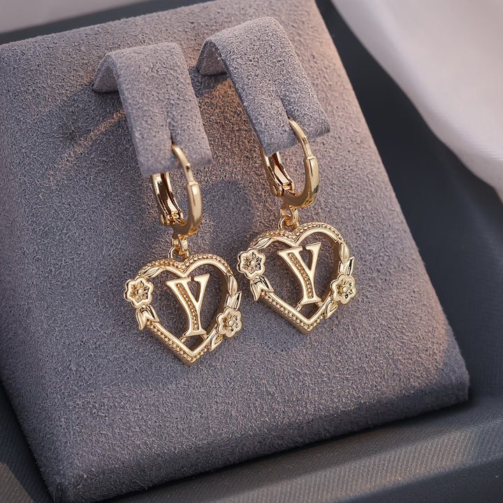 Stornfield | Dainty Initial Letter Heart Hoop Earrings