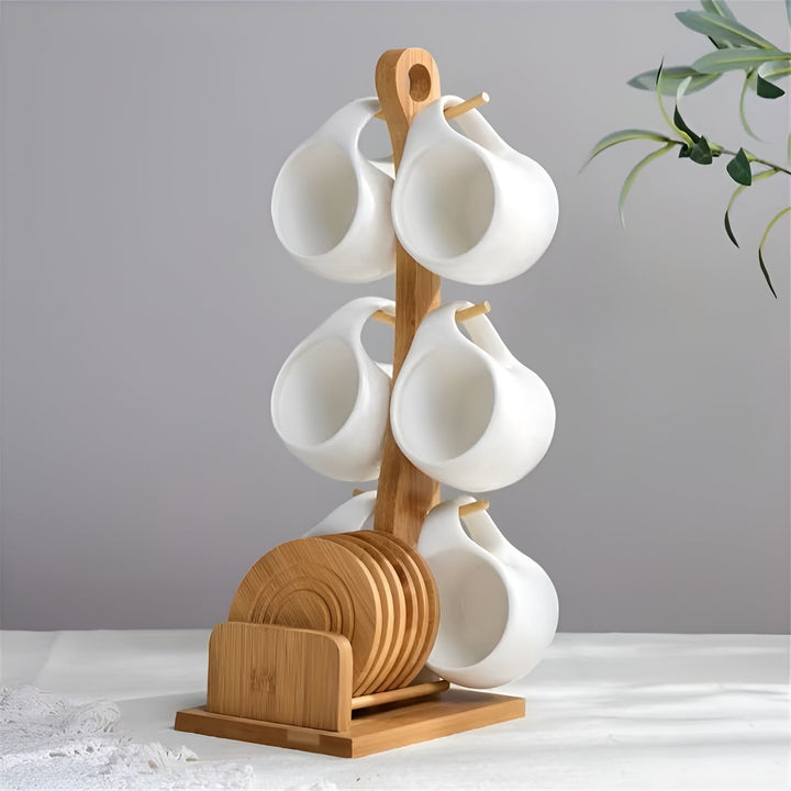 Ceramic Coffee Mug Set with Saucer & Stand – Stylish and Decorative | Perfect for Café and Home | Stornfield