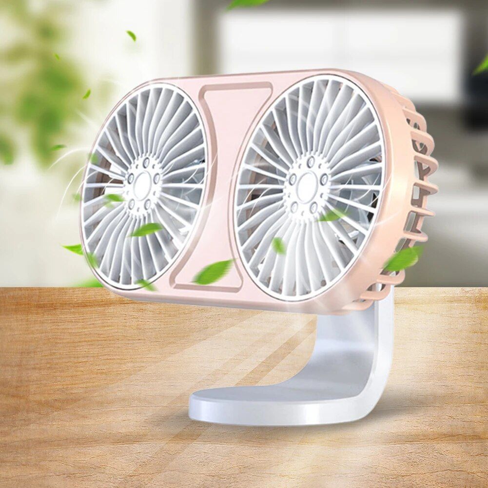360° Rotating Dual-Head USB Car Fan with Ambient Lighting | Stornfield