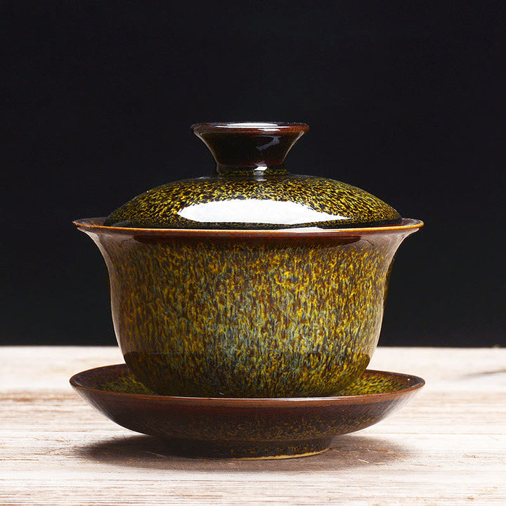 Stornfield | Vintage Sancai Ceramic Teacup with Lid and Saucer