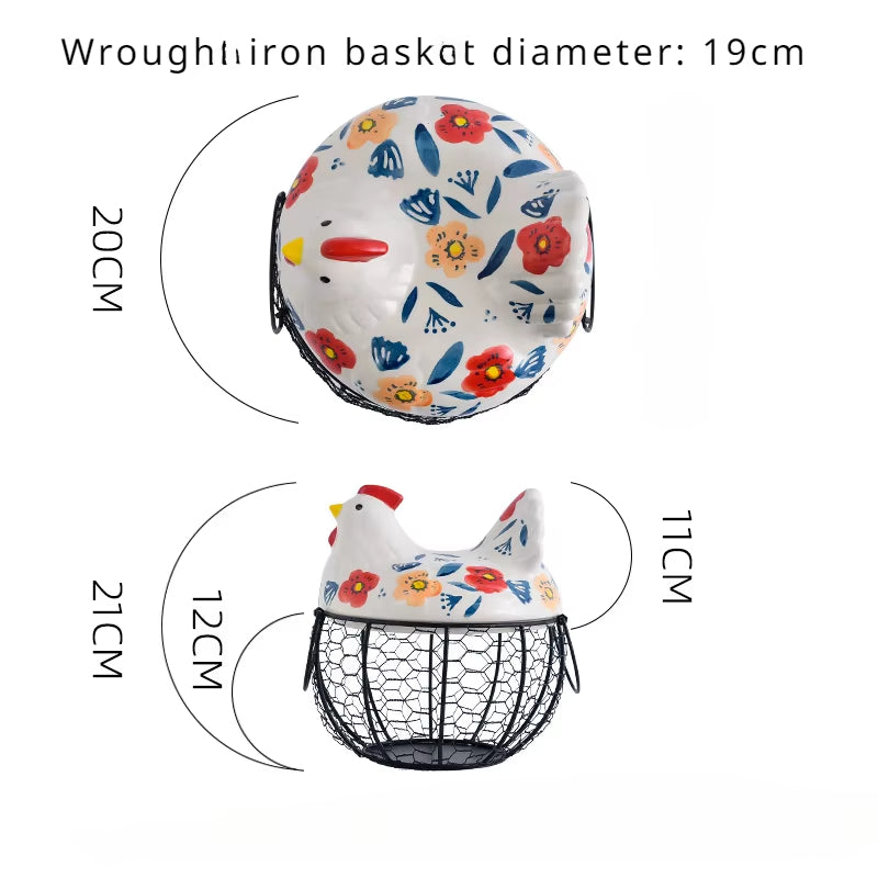 Stornfield | Ceramic Egg Holder Chicken with Wire Basket