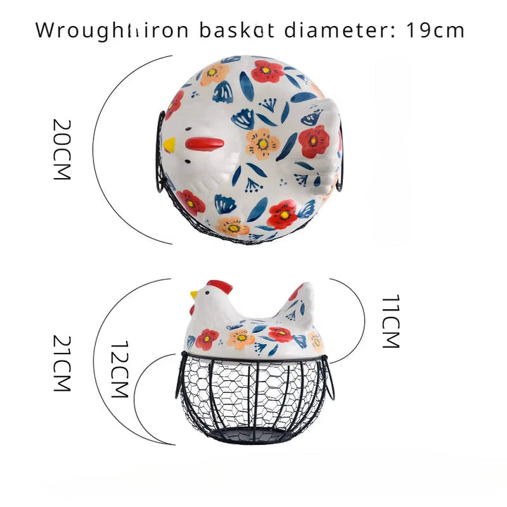 Stornfield | Ceramic Egg Holder Chicken with Wire Basket