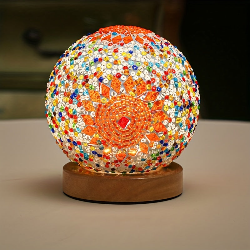 Stornfield | Mosaic Glass Table Lamp with Wood Base - Turkish and Moroccan Inspired