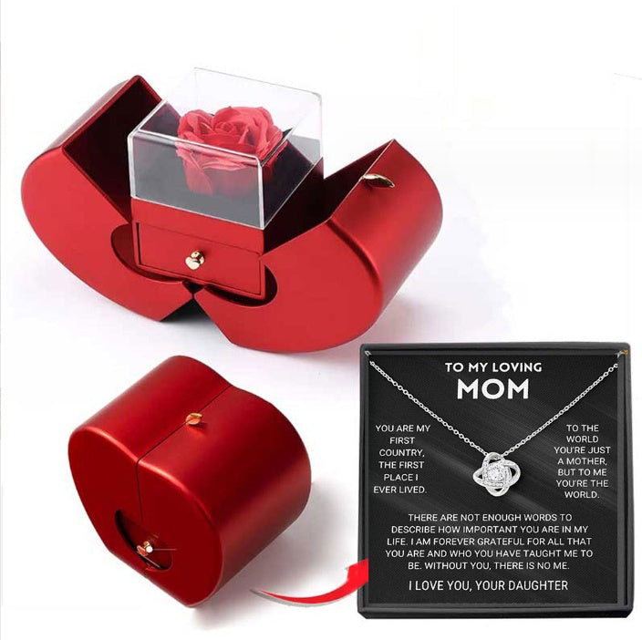 Red Apple Jewelry Box with Eternal Rose and Necklace | Stornfield
