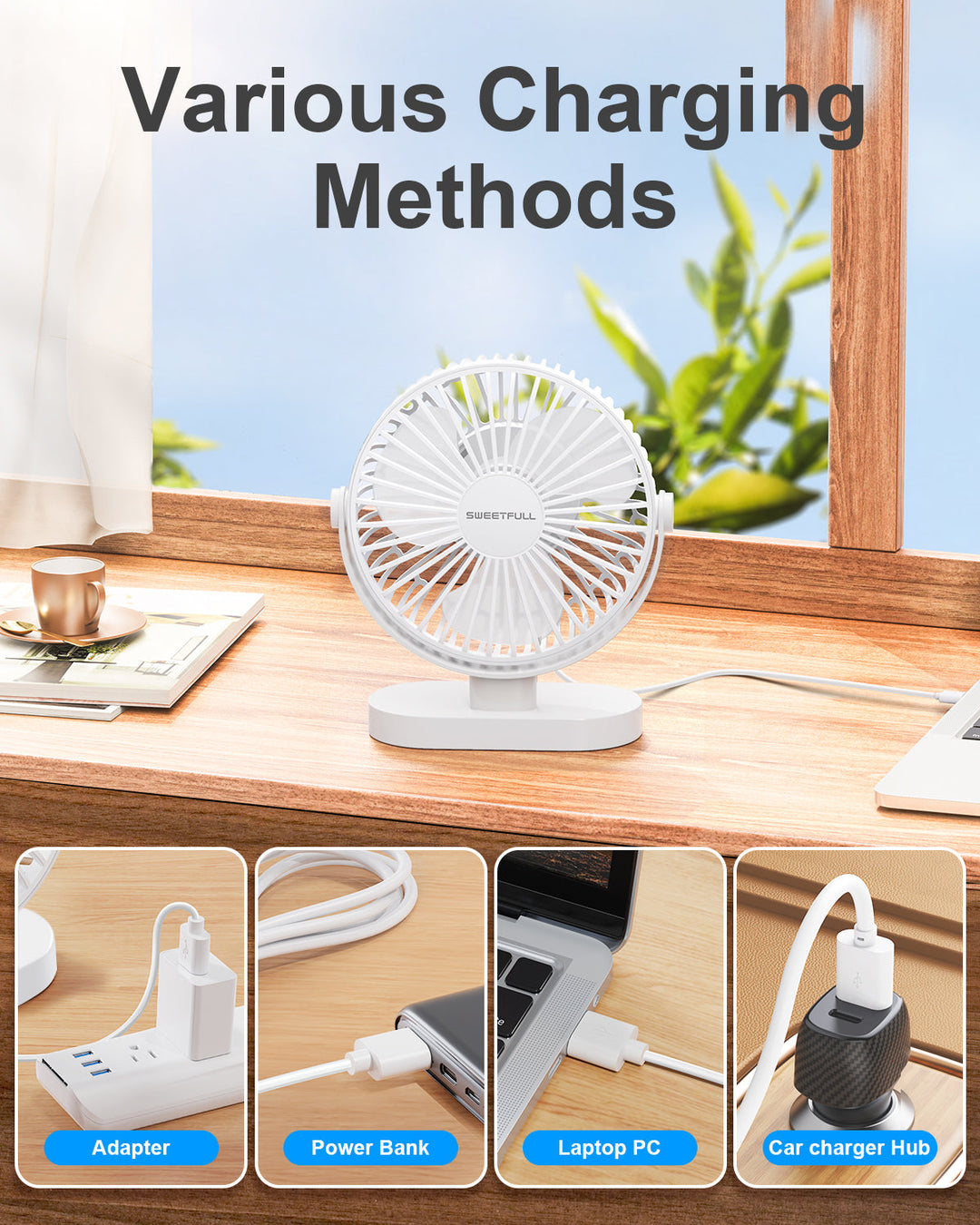 6.5 Inch USB Small Desk Fan for Home Office Car Outdoor Travel | Stornfield