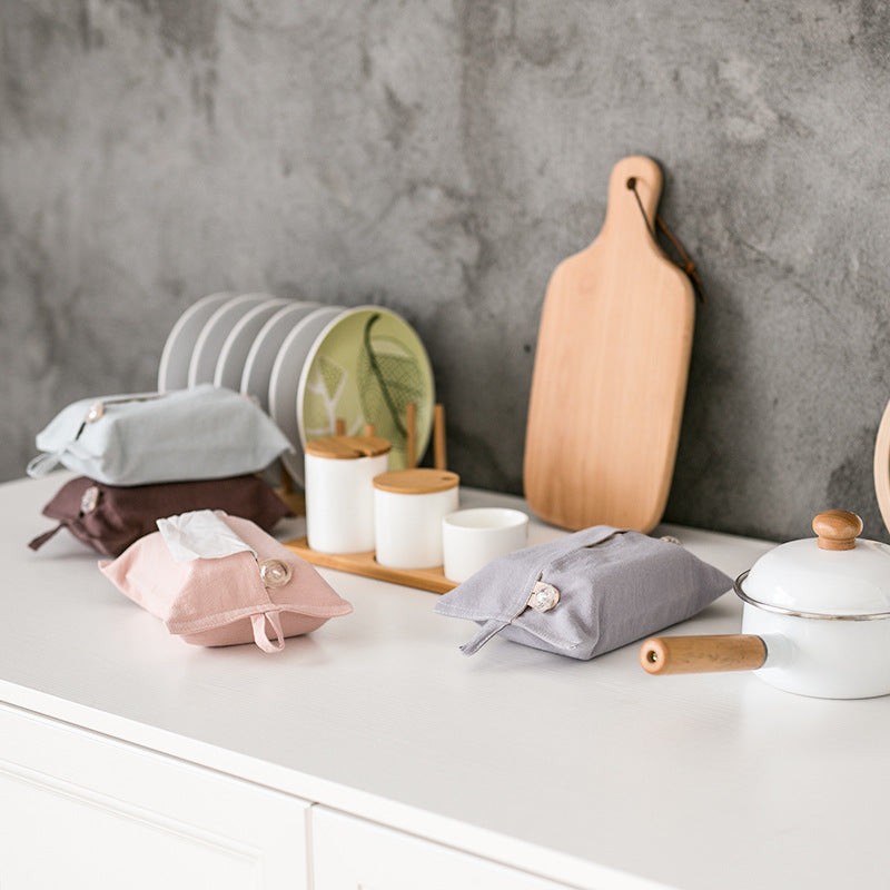 Decorative fabric tissue box cover with hanging loop