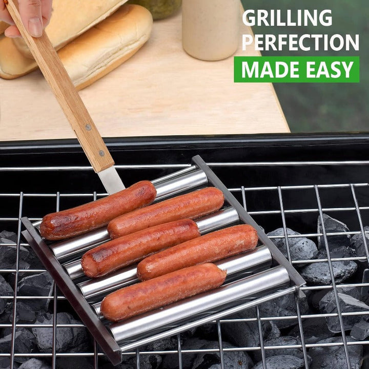 Stornfield Rotating Hot Dog Grill Rack with Detachable Wooden Handle