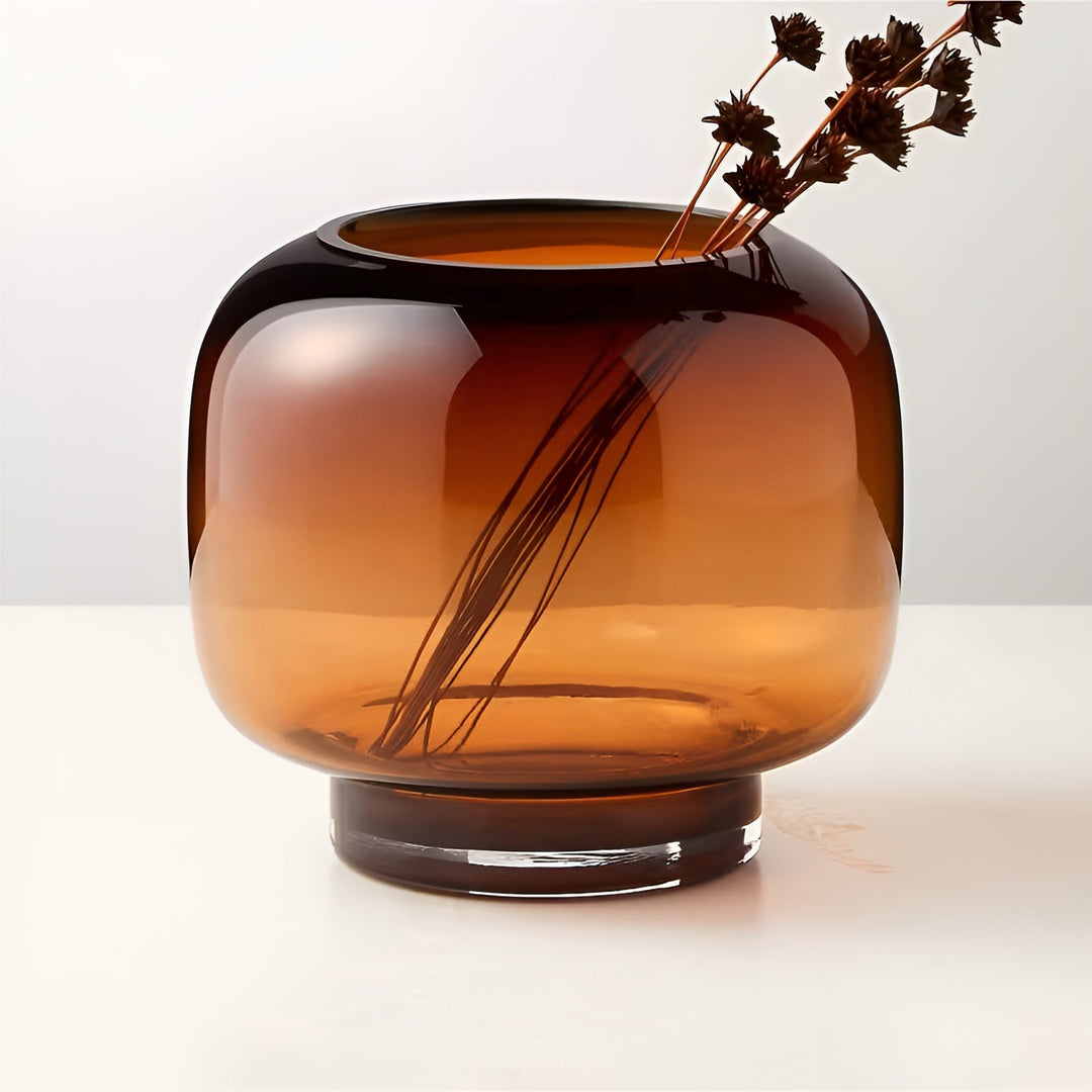 Glass Vase Hand Stornfieldown – Minimalistic and Decorative | Transparent Design for Flowers, Hydroponics and Modern Living Spaces in Amber | Stornfield