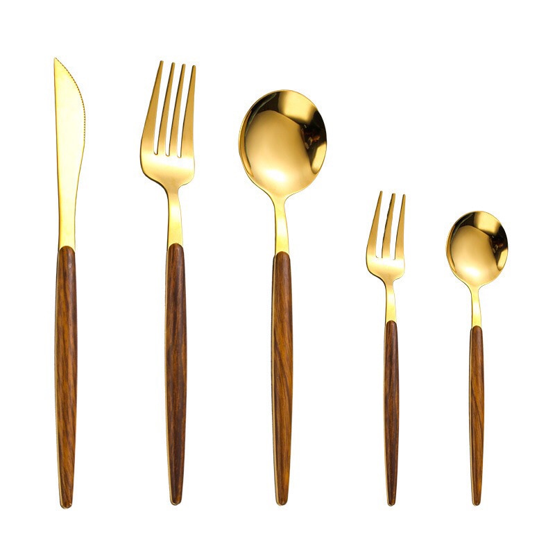 Elegant wooden dumbbell gold cutlery set for sophisticated dining | Stornfield