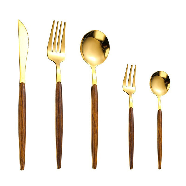Elegant wooden dumbbell gold cutlery set for sophisticated dining | Stornfield