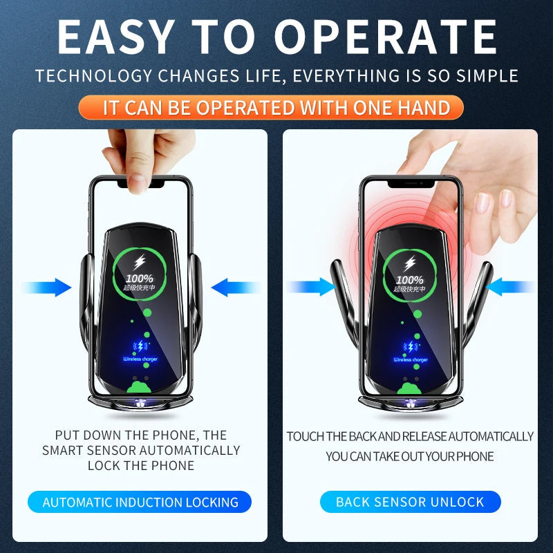 Stornfield | Chargeur de voiture sans fil 2-en-1 et support de téléphone à pince automatique - Charge rapide, compatibilité universelle sécurisée, réglable et pratique