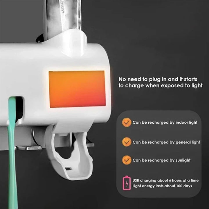 Stornfield | Support de brosse à dents stérilisateur UV intelligent, distributeur de dentifrice mural