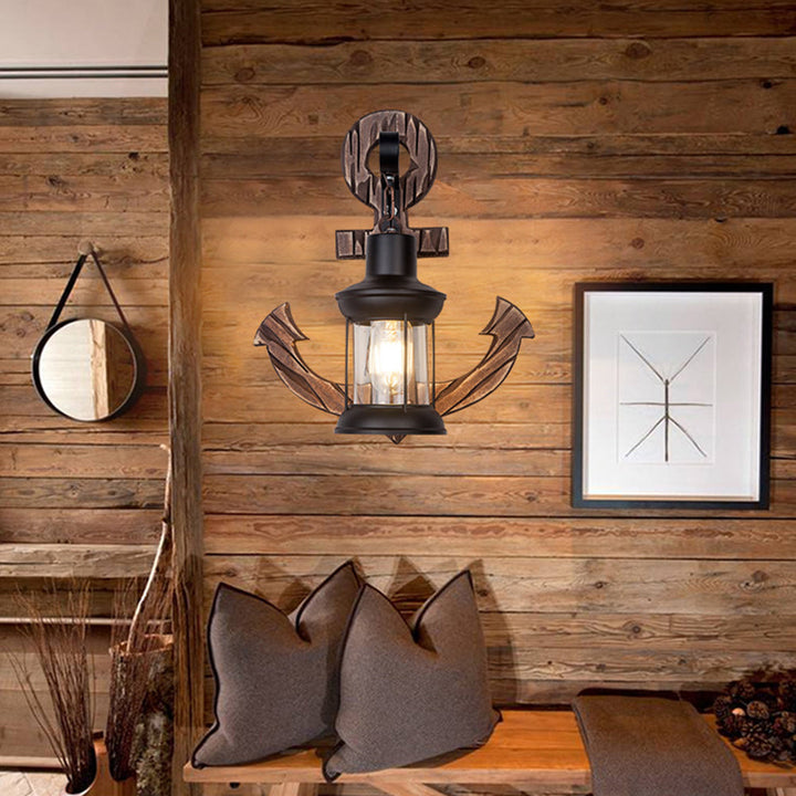 Stornfield | Vintage Anchor LED Wall Light - Industrial Metal and Wood for Dining Room/Living Room