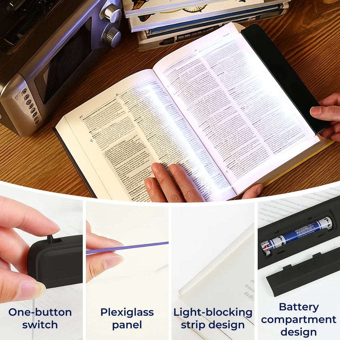 PageGlow | Flat LED Book Light - Glare-Free Full Page Illumination - Slim Portable Design - Eye-Care for Travelers and Bedtime Readers Stornfield
