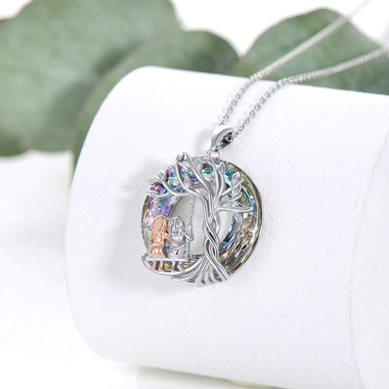 Stornfield | Tree of Life Sister on the Swing Cry-stal Pendant Necklace