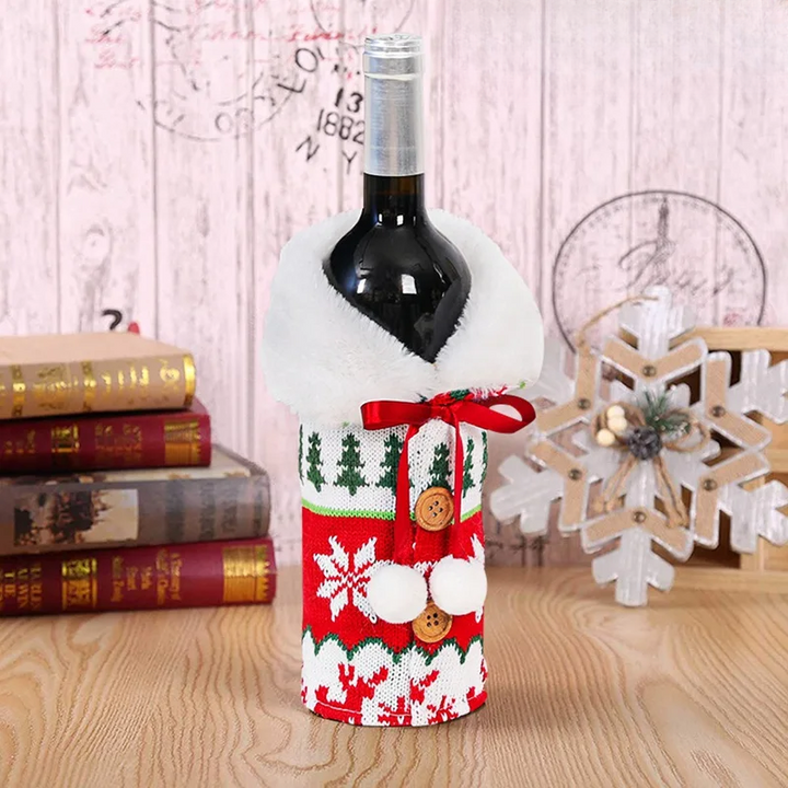 Christmas bottle cover with fur collar – festive cover for wine bottles, gnome decoration for Christmas, perfect as gift wrapping | Stornfield
