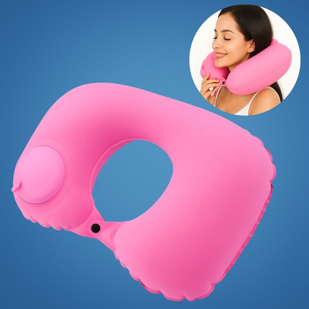 TravelThrive | Inflatable Travel Neck Pillow – Adjustable Firmness – Soft Velvet Cover – Neck Pain Relief – Compact for All Journeys Stornfield