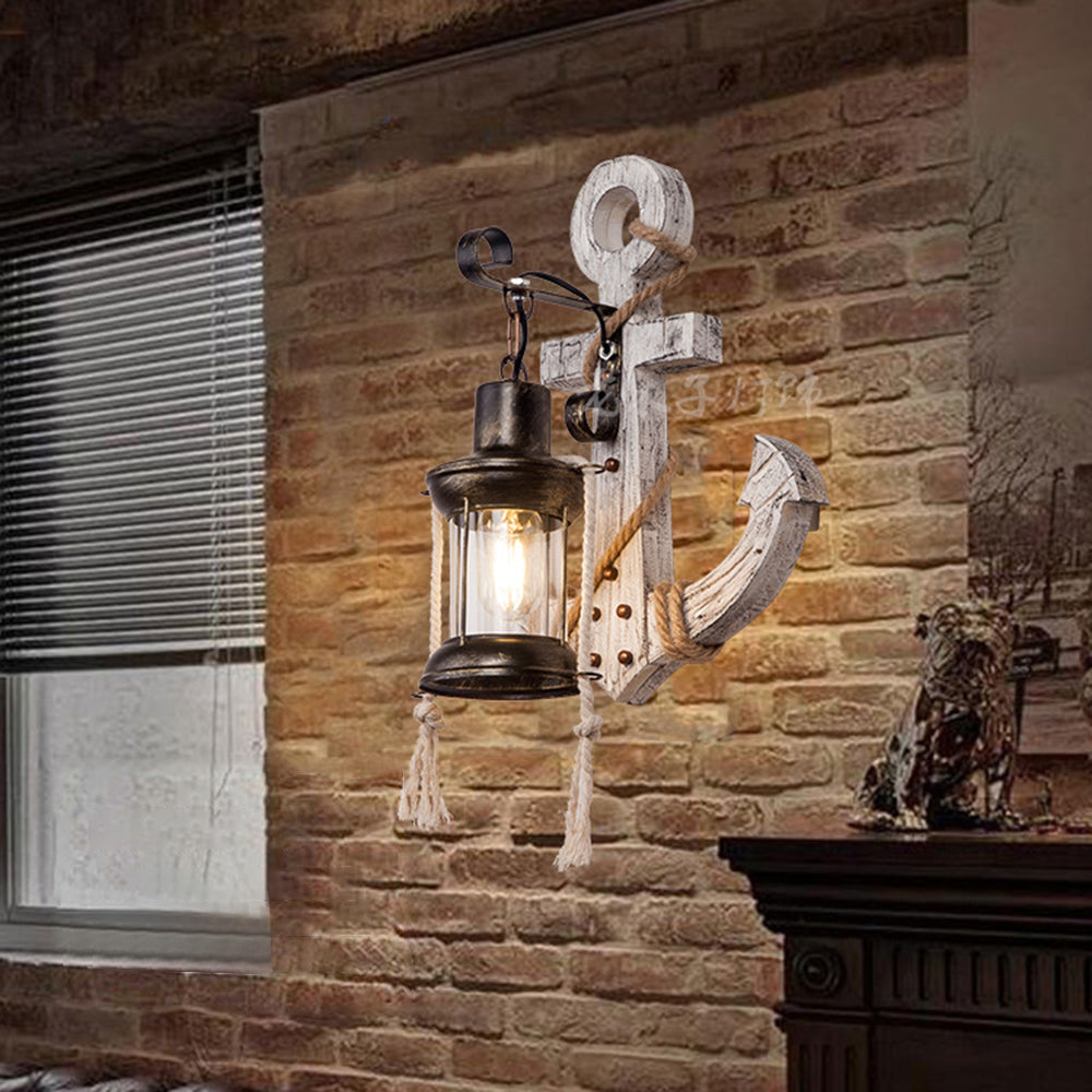 Stornfield | Vintage Anchor LED Wall Light - Industrial Metal and Wood for Dining Room/Living Room