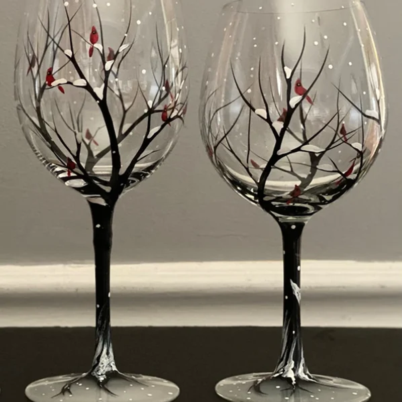 Stornfield | Four Seasons Tree Wine Glasses - Hand-painted