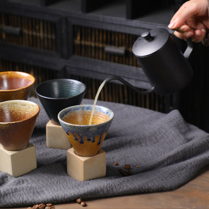 Coarse Pottery Coffee Mug with Conical Seam Base Cup & Base Set | Stornfield