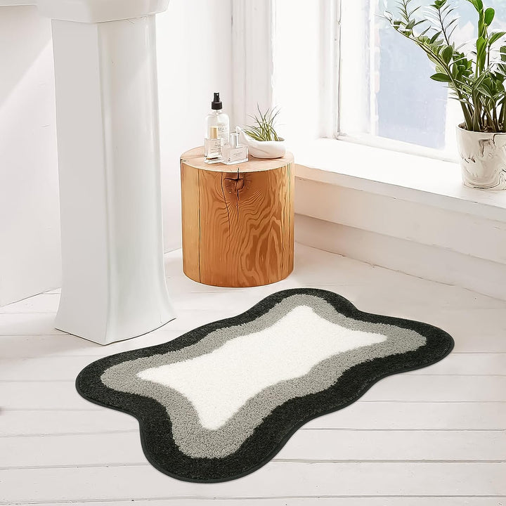 Stornfield | Tapis de bain dégradé noir, tapis pour salles de bain, joli tapis irrégulier antidérapant pour salle de douche