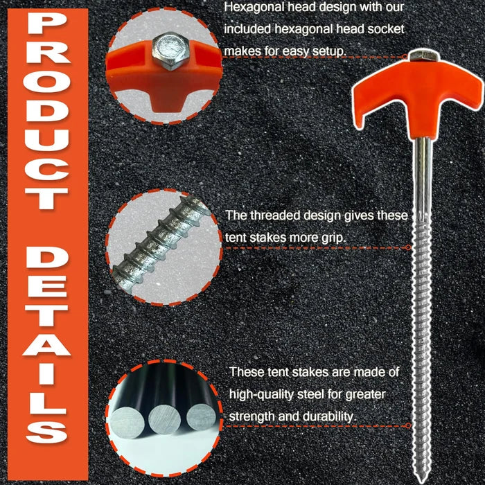 Stornfield | 8" Screw Tent Pegs - Screwable Ground Anchors