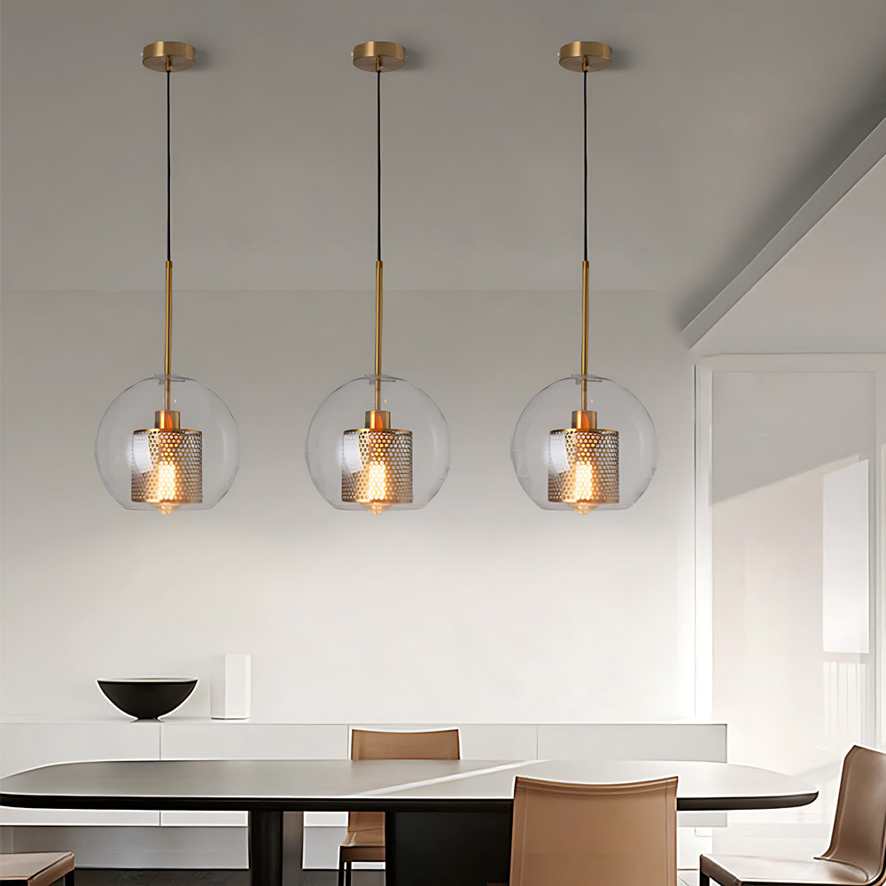 Vintage industrial pendant lamp with round glass and gold – LED pendant light for dining room and living room | Stornfield