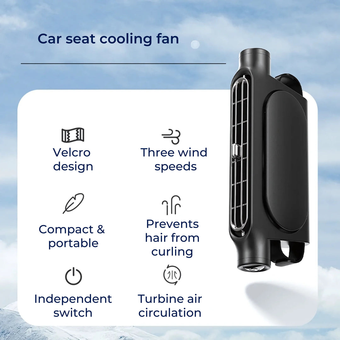 CoolDrive | USB Car Seat Cooling Fan - 3 Speed Adjustable - Quiet USB Powered - Velcro Headrest Clip for Drivers Passengers Pets Stornfield