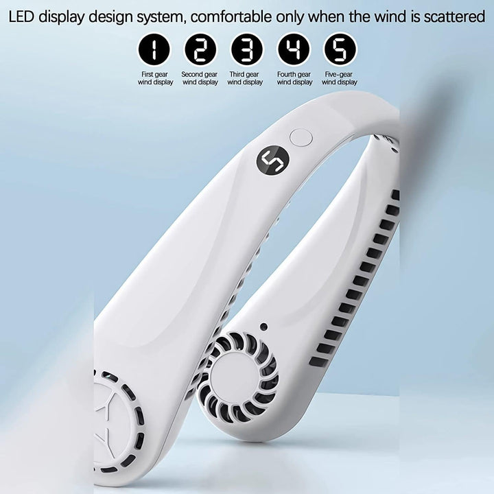 Portable Neck Fans - Portable 5 Speed Neck Fan USB Rechargeable Neckband Bladeless Cooler | Stornfield