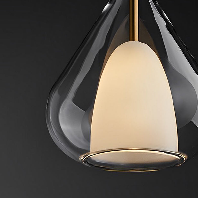 Industrial pendant light with double glass and raindrop design - Small hanging lamp for dining room and kitchen, modern minimalist design | Stornfield