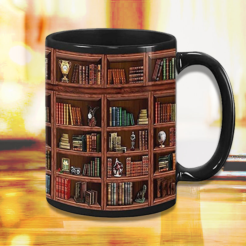 Stornfield | Bookshelf Ceramic Mug - Gift for Book & Cat Lovers