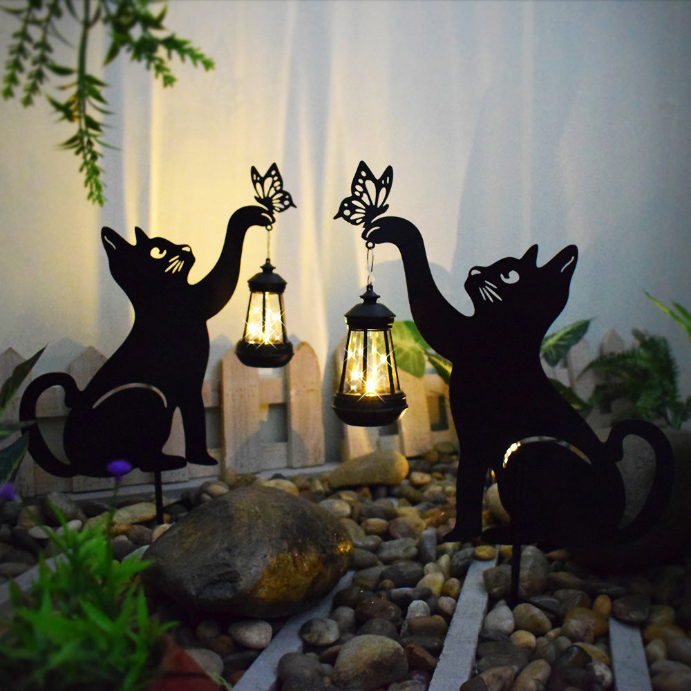 Cat Solar Garden Light with Hanging Lantern – Decorative Outdoor LED | Stornfield
