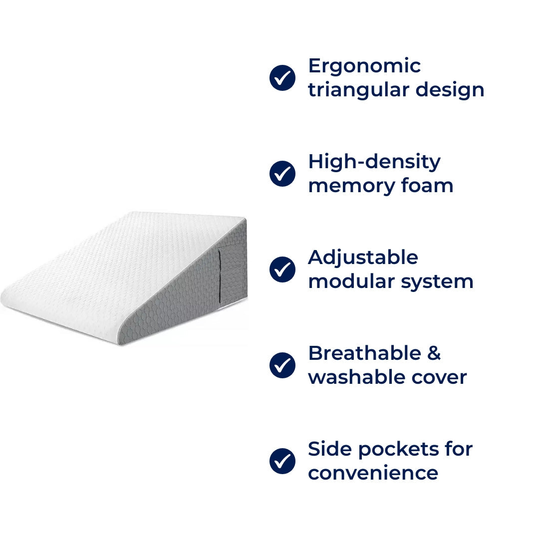 OrthoComfort | Triangle Pillow – Memory Foam – Extra Support for Acid Reflux – Sleep Apnea – Back Pain – Post-Surgery Recovery Stornfield