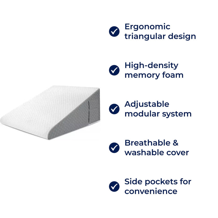 OrthoComfort | Triangle Pillow – Memory Foam – Extra Support for Acid Reflux – Sleep Apnea – Back Pain – Post-Surgery Recovery Stornfield