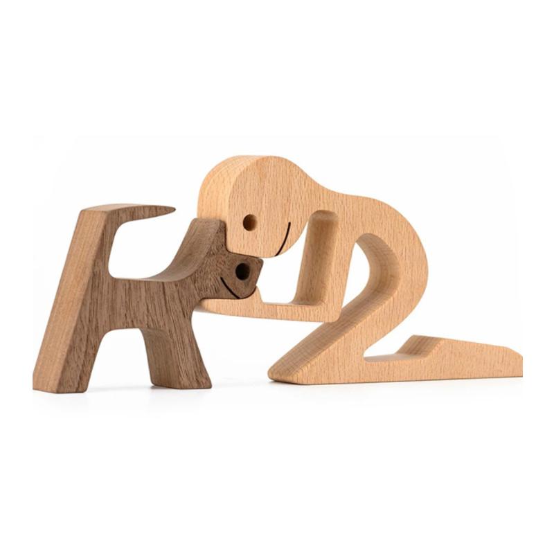 Pet Lover Gifts Wood Sculpture Family & Puppy Wooden Crafts Table Ornaments | Stornfield