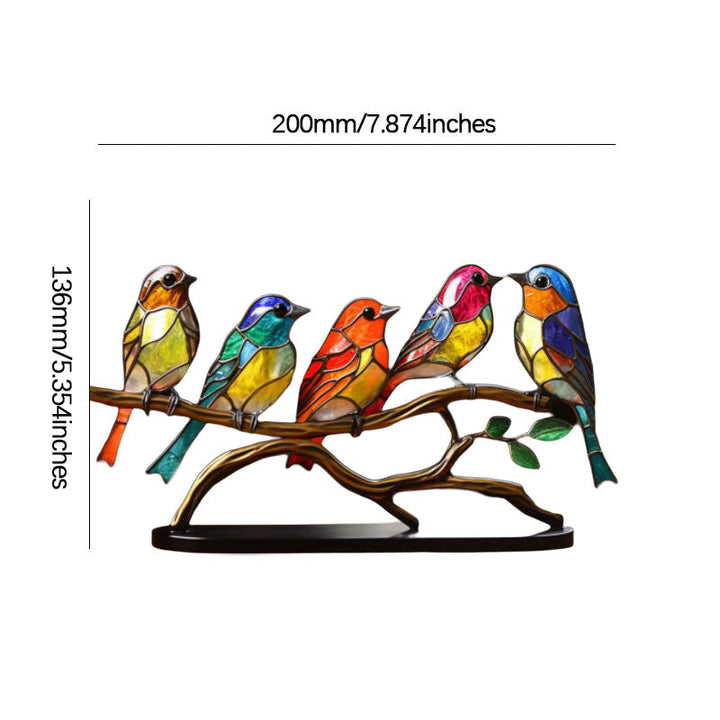 Stornfield | Stained Glass Birds on Branch Desktop Ornaments