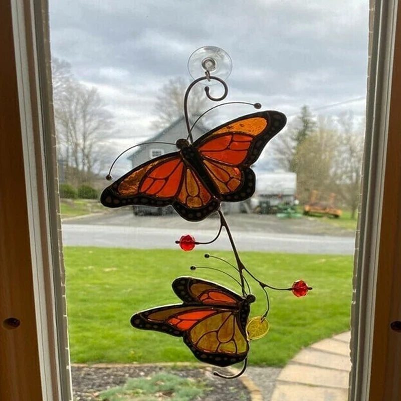 Stained Monarch Butterfly Glass Window Decor | Stornfield