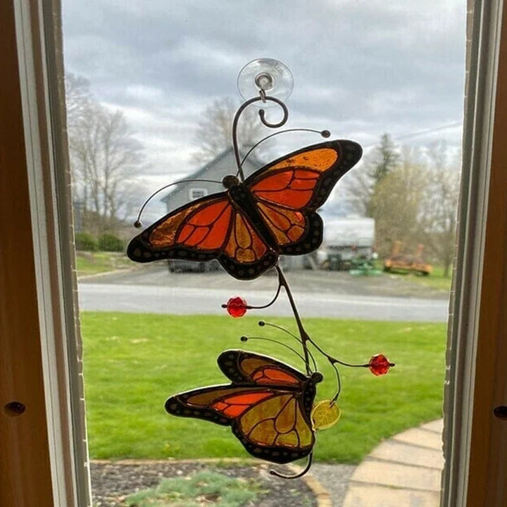 Stained Monarch Butterfly Glass Window Decor | Stornfield