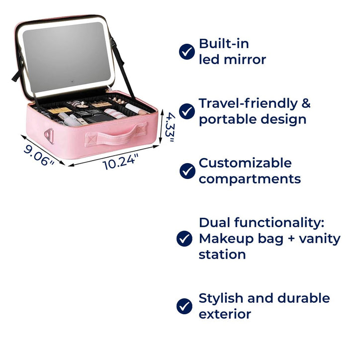 GlamOrganize | Makeup and Toiletry Bag - Cosmetic Organizer - LED Mirror - Compact Storage for Makeup and Skincare - Convenient Travel Bowl