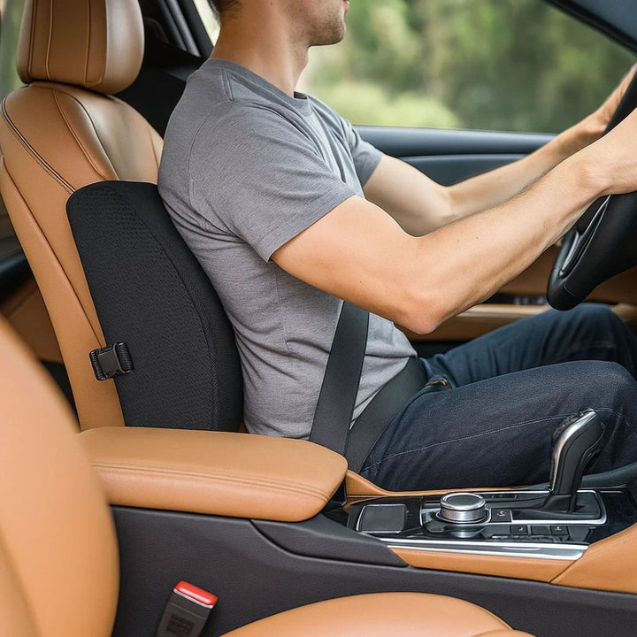DriveEase | Car Lumbar Support Cushion - Memory Foam Relief - Breathable Mesh - Ideal for Journeys and Long Drives Stornfield