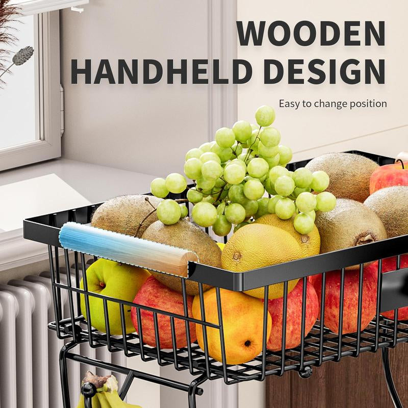 Stornfield | 2-Tier Metal Fruit & Vegetable Storage Rack with Hooks