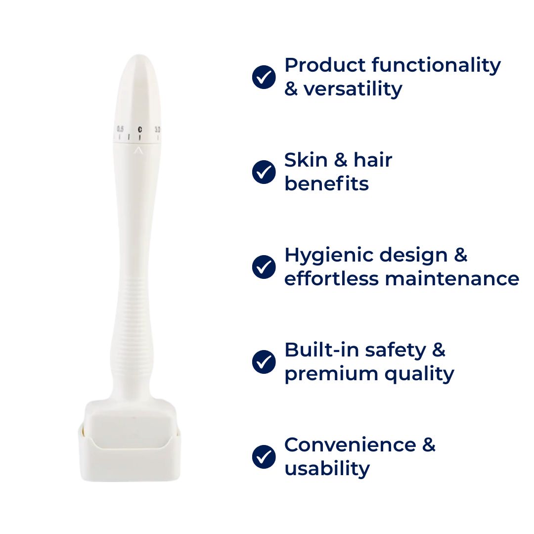 RevitaGlow | Microneedling Derma Stamp – Adjustable Depth – 140 Needles – Skin & Hair Rejuvenation Stornfield
