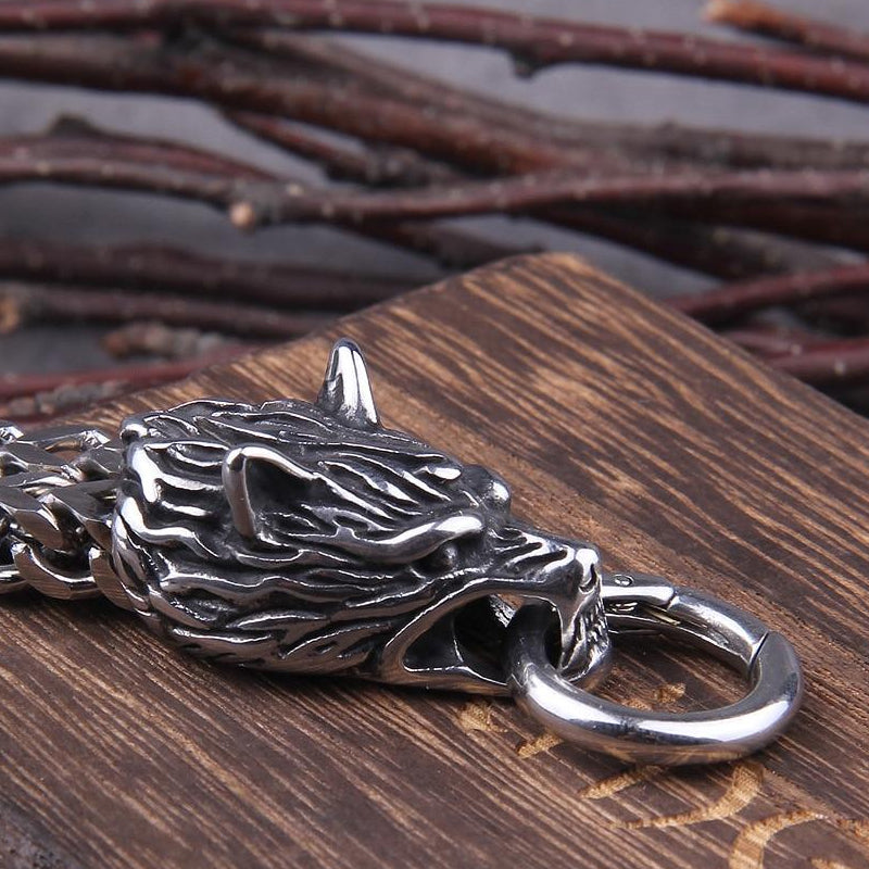 Stornfield | Viking Double Wolf Head Fenrir Bracelet in Stainless Steel