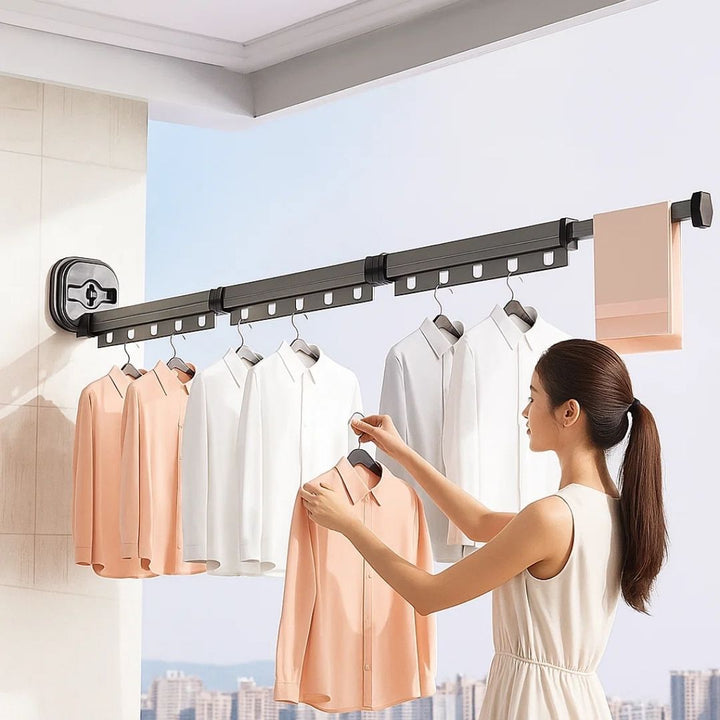 SpaceEase | Foldable Clothes Hanger – Retractable Wall Rack – Stainless Steel – Ideal for Small Spaces Stornfield
