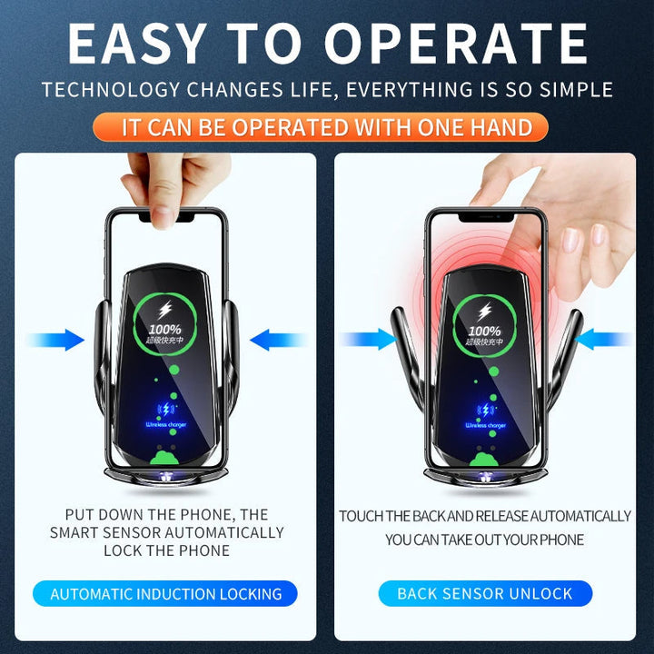 Stornfield | 2-in-1 Wireless Car Charger & Phone Holder Automatic Clamping - Fast Charging Secure Universal Compatibility Adjustable & Practical