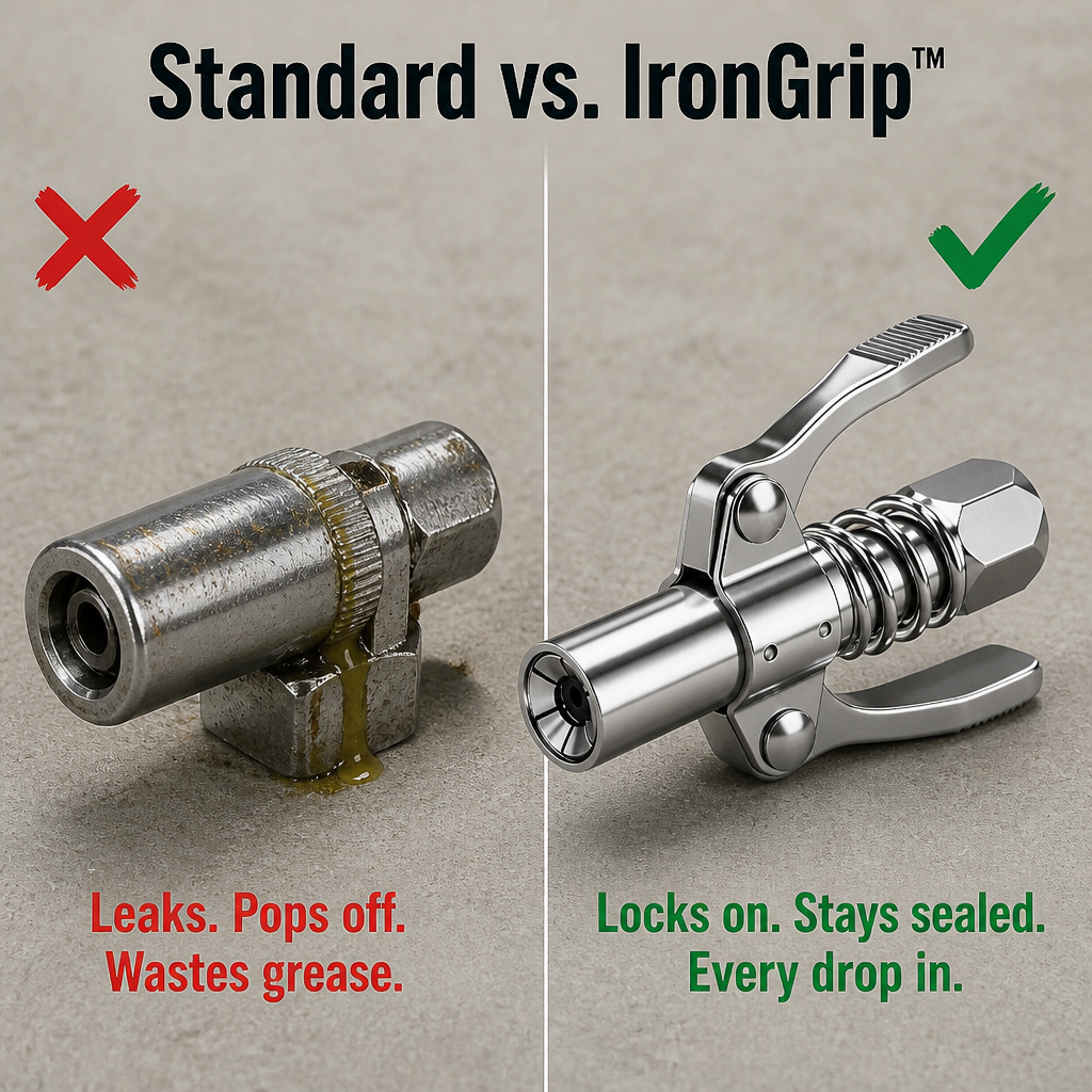 IronGrip Grease Nipple Coupler with Two-Handle Locking | Stornfield