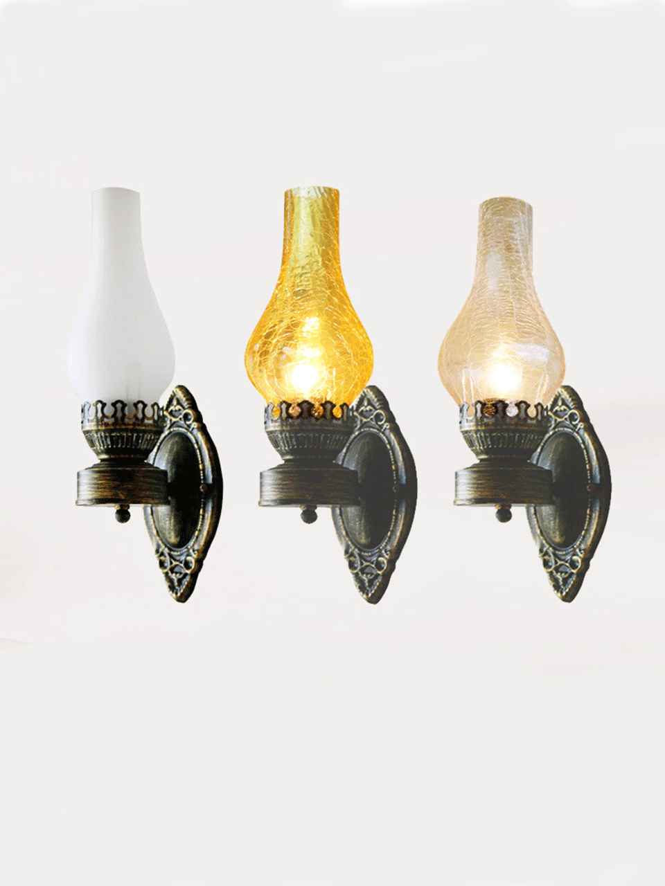 1 Head Wall Mount Light Antique Kerosene Iron Wall Lighting with Glass Shade in Bronze | Stornfield
