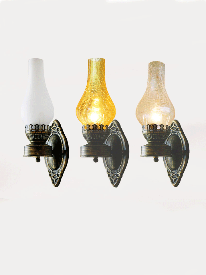1 Head Wall Mount Light Antique Kerosene Iron Wall Lighting with Glass Shade in Bronze | Stornfield