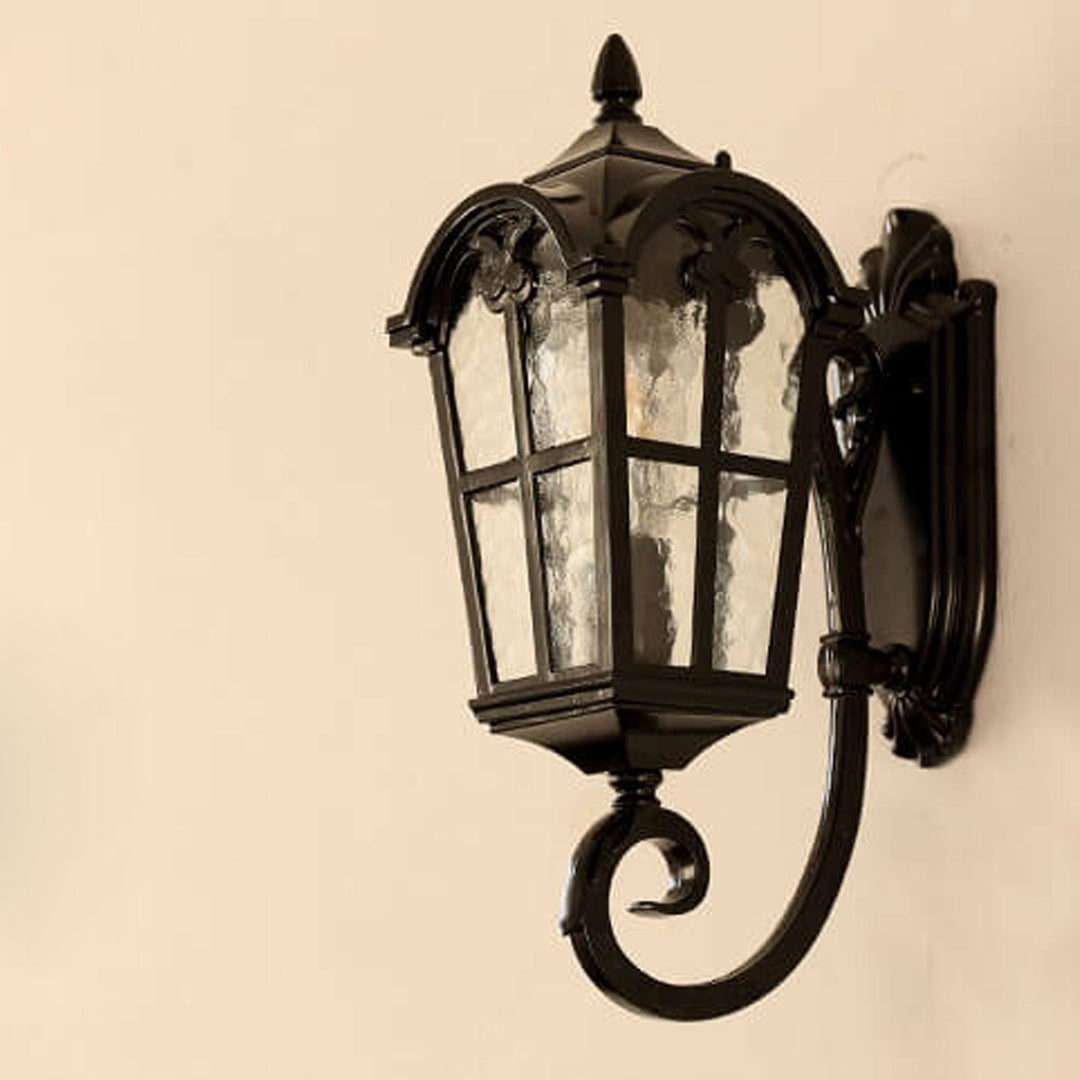 European Retro Glass Aluminum Lantern Outdoor Waterproof 1-Light Wall Sconce Lamp | Stornfield