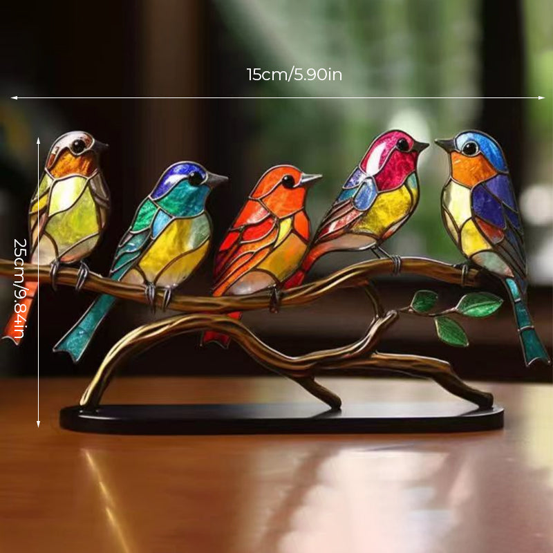 Birds on Branches Stained Acrylic Ornaments, Double-Sided Multicolor Style | Stornfield
